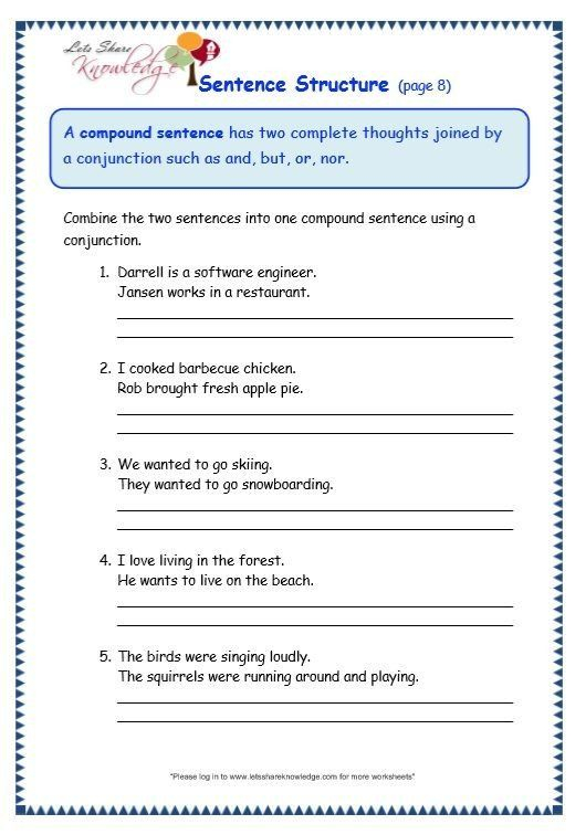 Free Printable Sentence Structure Worksheets Grade 3 Grammar Topic 36