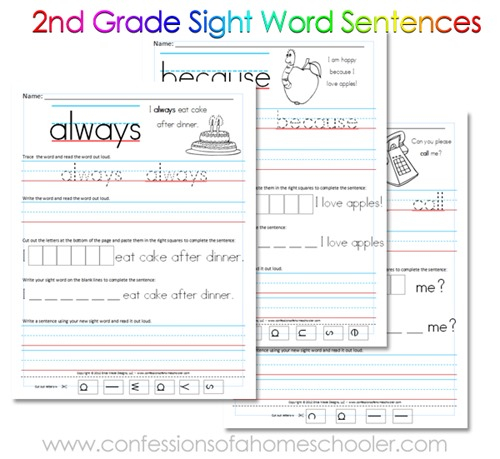 FREE Second Grade Sight Word Sentence Packet Download Kids Activities