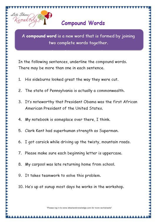 Grade 3 Grammar Topic 20 Compound Words Worksheets Free Worksheets 