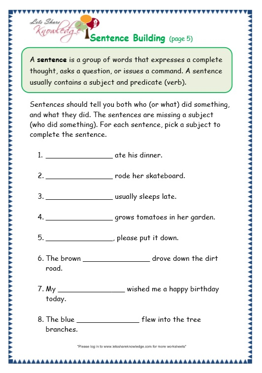 Grade 3 Grammar Topic 35 Sentence Building Worksheets Lets Share 