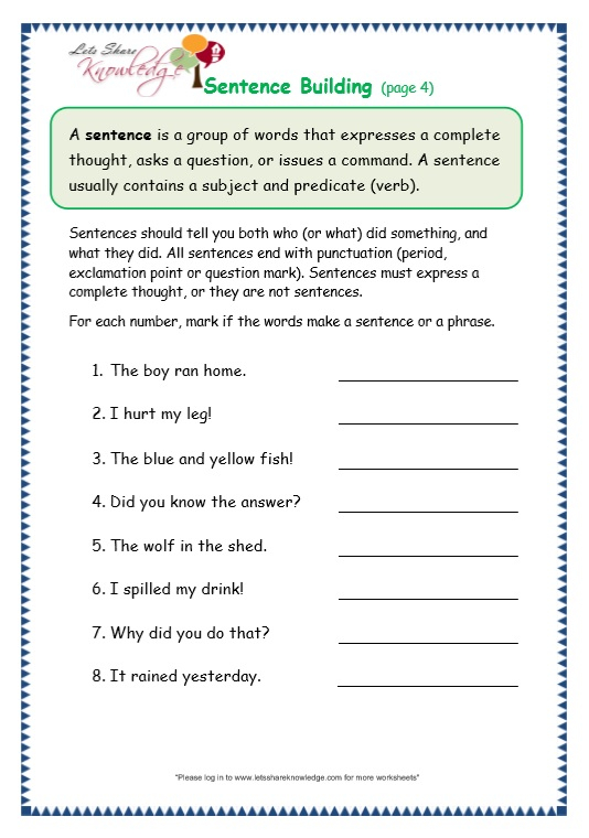 Grade 3 Grammar Topic 35 Sentence Building Worksheets Lets Share