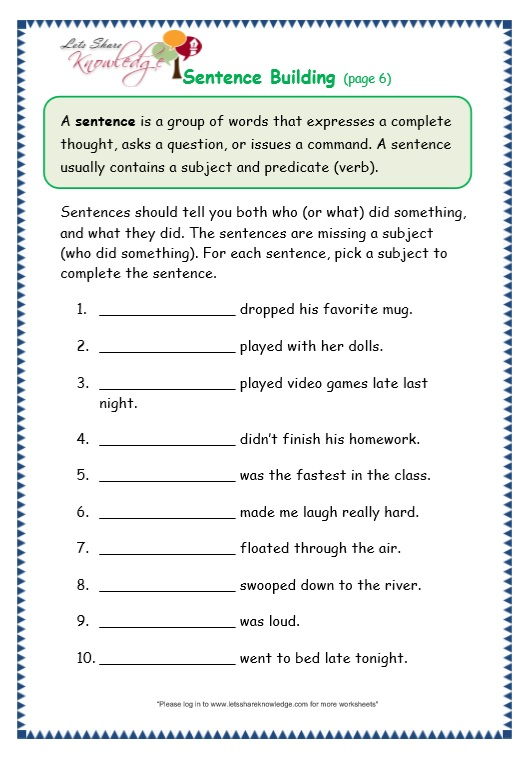 Grade 3 Grammar Topic 35 Sentence Building Worksheets Lets Share 