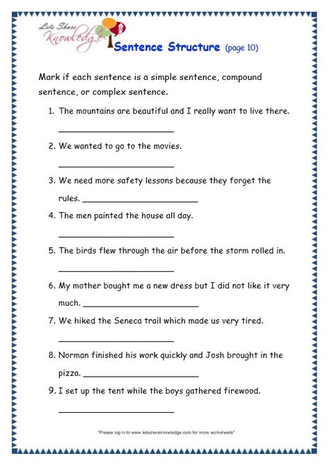 Grade 3 Grammar Topic 36 Sentence Structure Worksheets Complex 