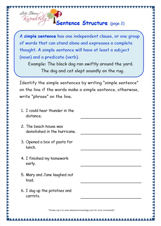 Grade 3 Grammar Topic 36 Sentence Structure Worksheets Lets Share 