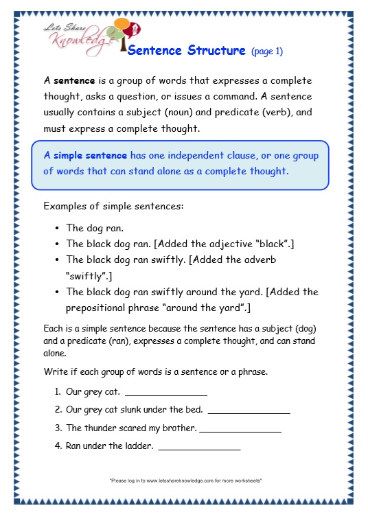 Grade 3 Grammar Topic 36 Sentence Structure Worksheets Lets Share 