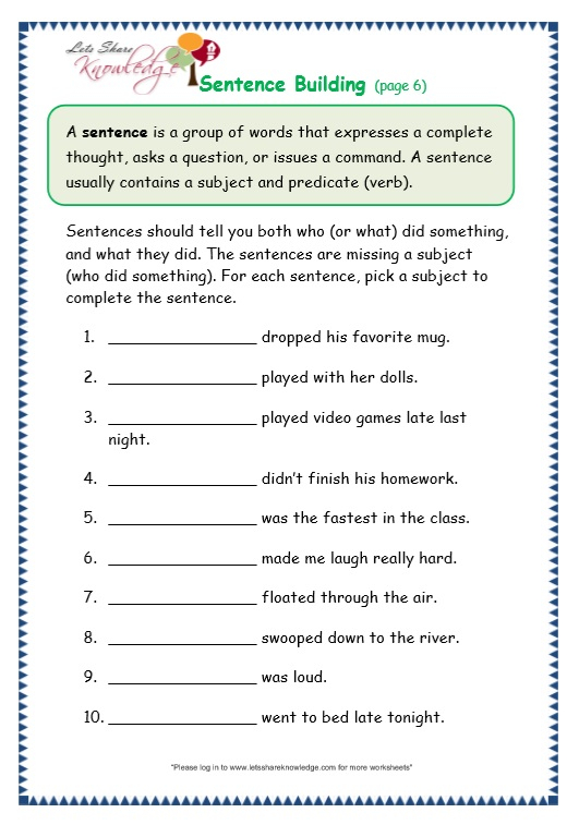 Grade 3 Sentence Worksheets Popflyboys