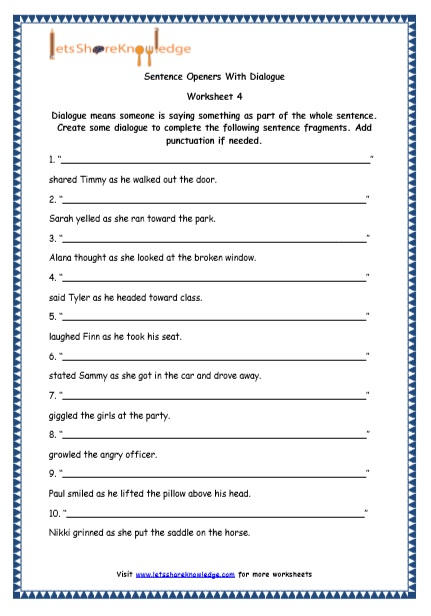 Grade 4 English Resources Printable Worksheets Topic Sentence Openers 