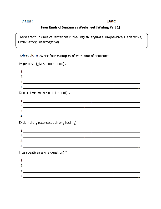 Grade 4 Worksheets On Kinds Of Sentences Worksheetpedia