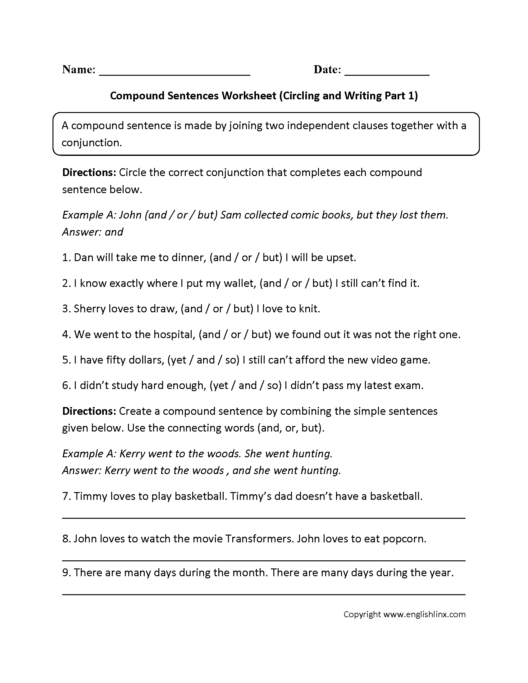 Grade 8 Compound Complex Sentences Worksheet With Answer Key Pdf