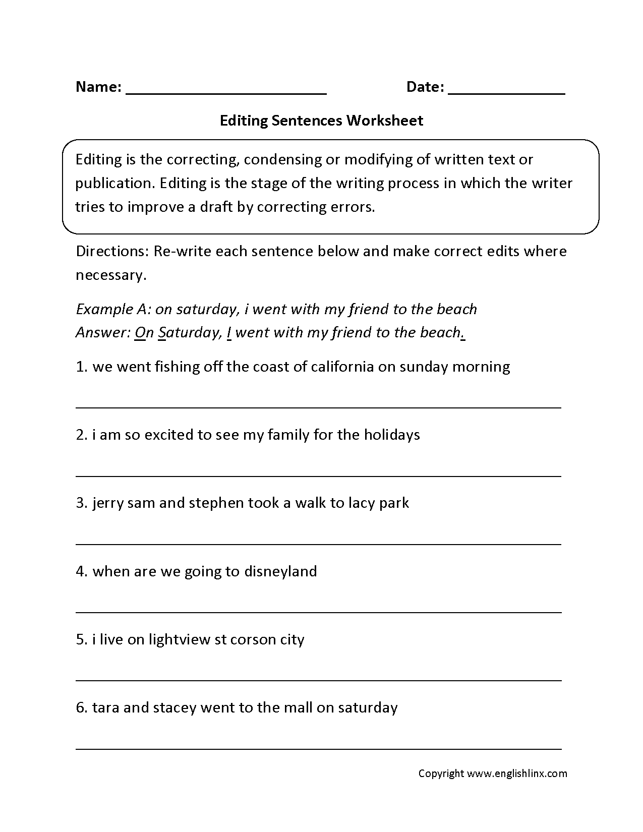 Grammar Editing Worksheets Grade 6 DIY Worksheet