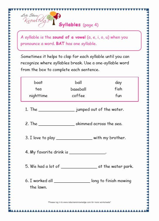 Grammar Worksheets 3rd Graders Fresh Grade Grammar Topic Syllables 