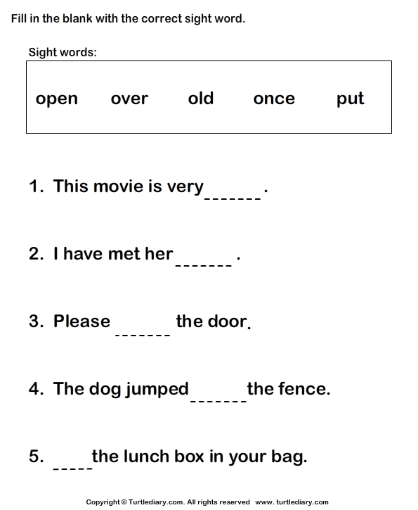 Identify The Correct Sight Word For Each Sentence Worksheet Turtle Diary