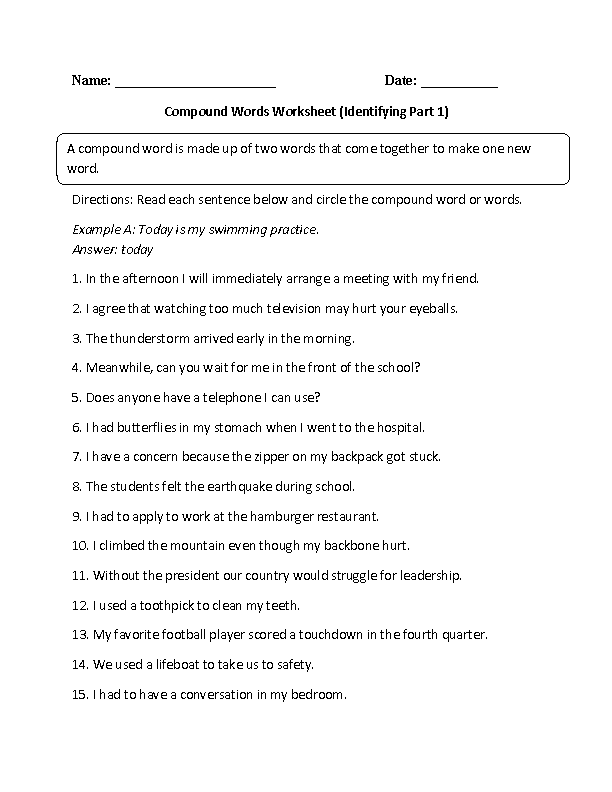 Identifying Compound Words Worksheet Compound Words Worksheets 