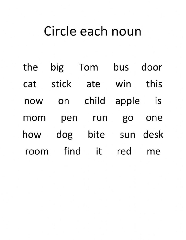 Identifying Nouns Worksheet