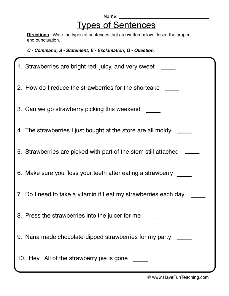 Identifying Types Of Sentences Worksheet Have Fun Teaching
