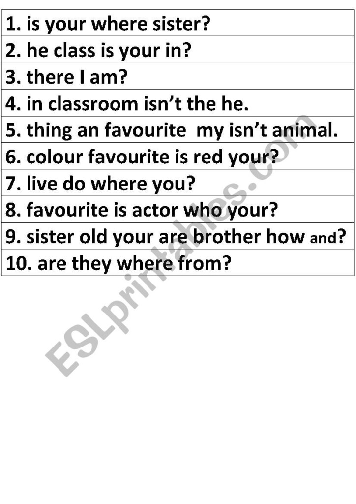 Jumbled Sentences Exercise With Answers For Class 10 Exercise