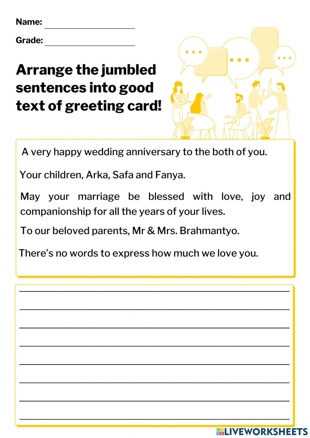 Jumbled Sentences Greeting Card Worksheet