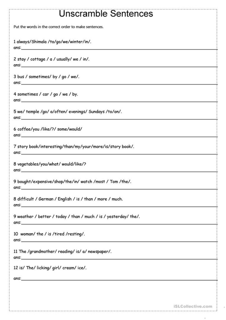 Jumbled Sentences Worksheets For Grade 1