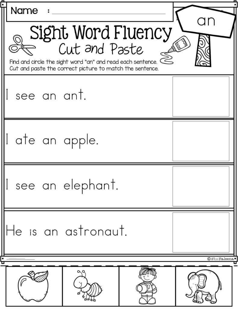 Kindergarten Cut And Paste Sentence Worksheets Shawn Woodard s 