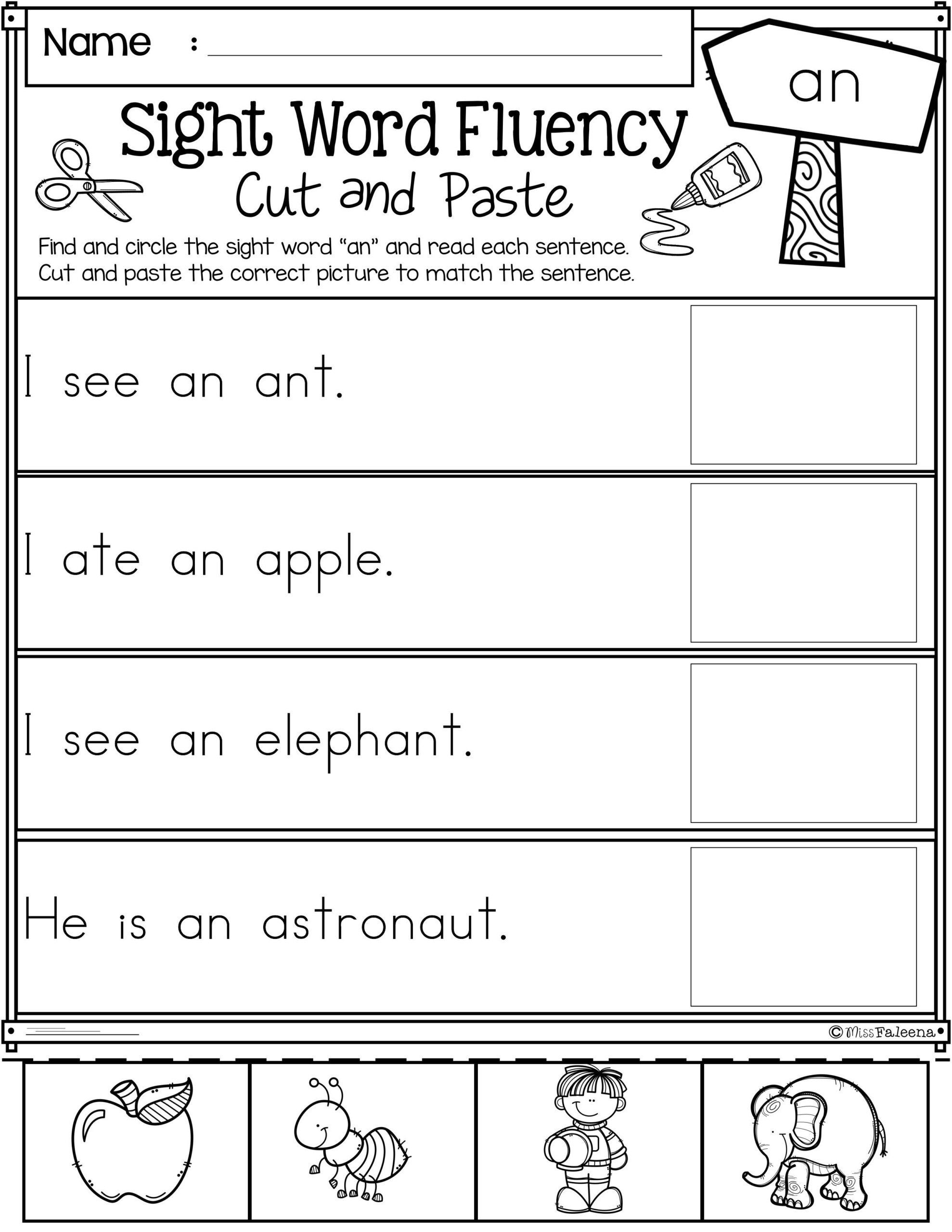 Kindergarten Cut And Paste Sentence Worksheets Shawn Woodard s