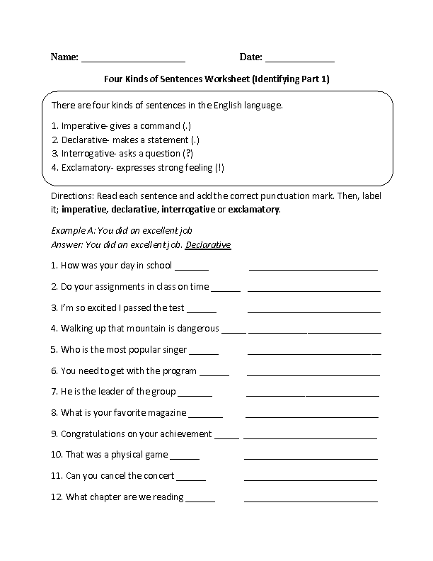 Kinds Of Sentences Grade 3 Worksheets Pdf Free Printable Worksheets