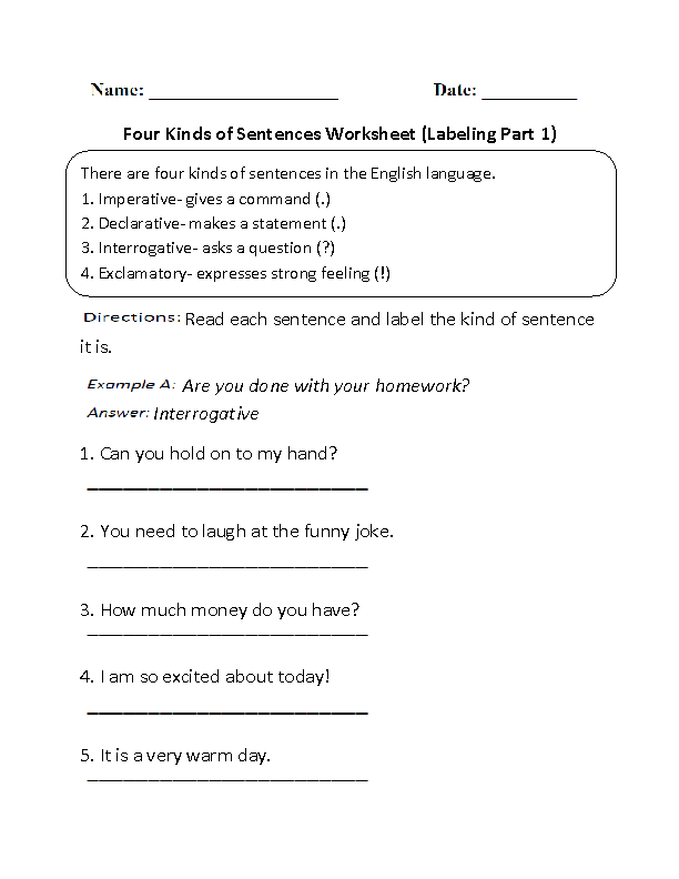 Kinds Of Sentences Worksheets Labeling Four Kinds Of Sentences