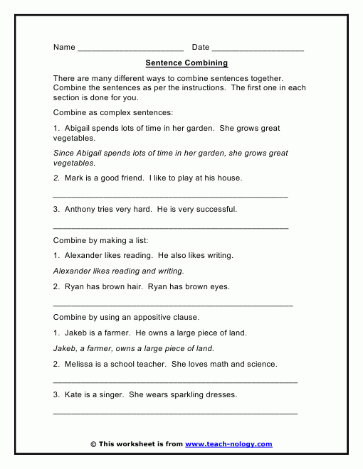 Making Complex Sentences Sentence Combining