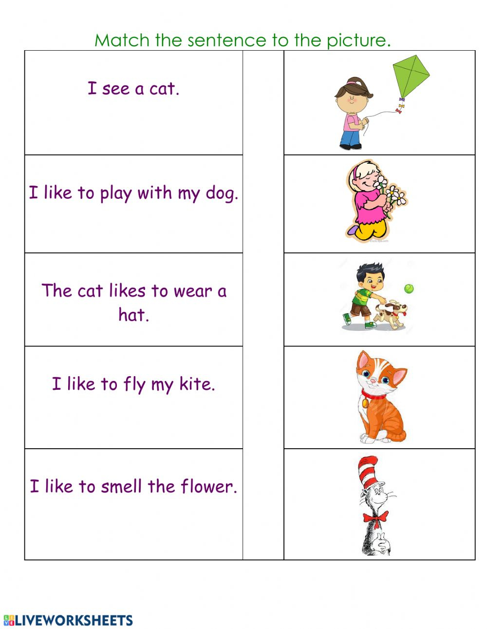 Match The Sentence To The Picture Interactive Worksheet