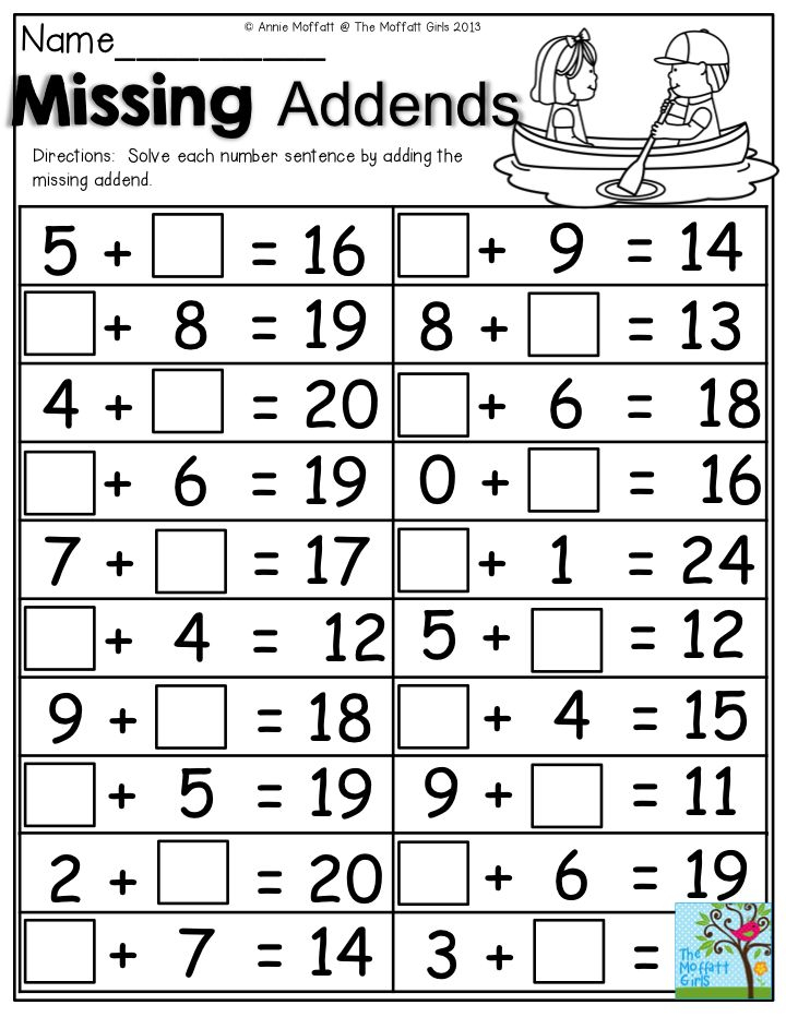 Missing Addends Solve Each Number Sentence By Adding The Missing