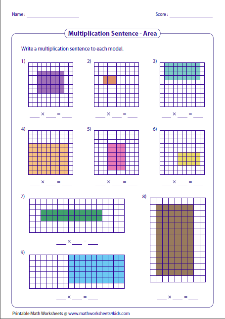 Multiplication Models Worksheets