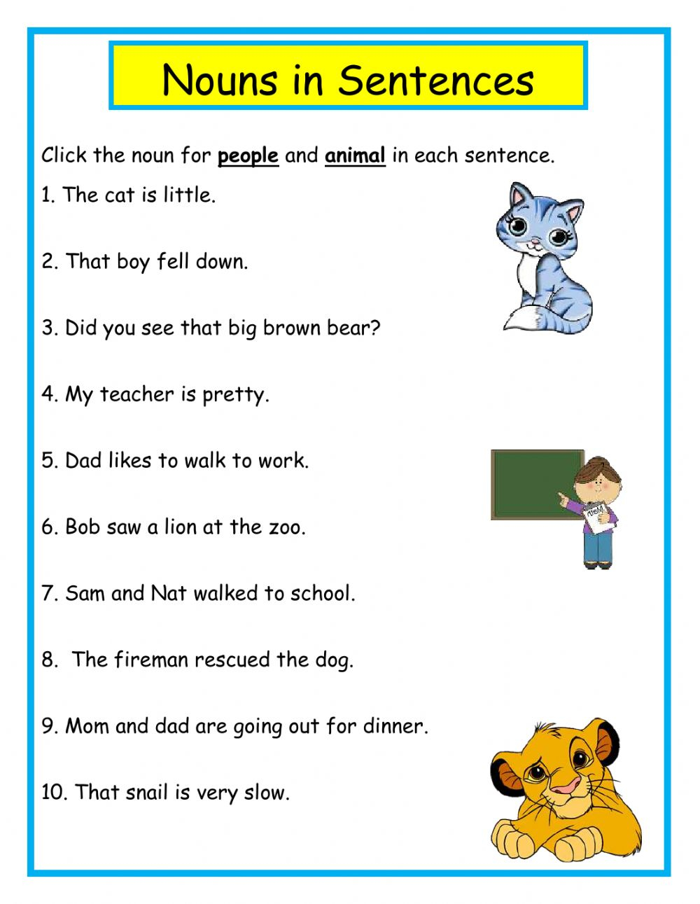 Nouns In Sentences Worksheet