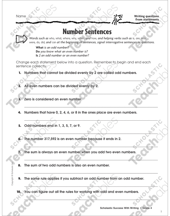 Number Sentences Writing Questions From Statements Printable Skills 