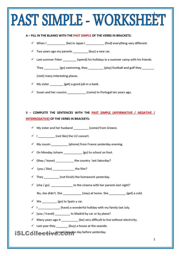 One click Print Document Past Tense Worksheet Simple Past Tense 