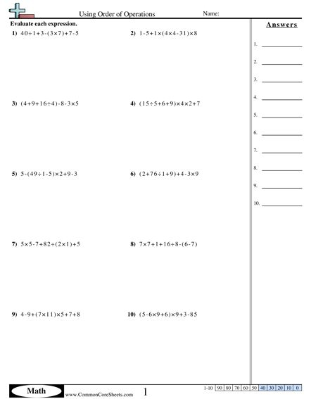 Order Of Operations Worksheets Order Of Operations Math Centers