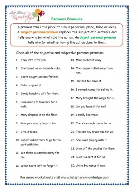 Personal Pronoun Worksheet 7th Grade