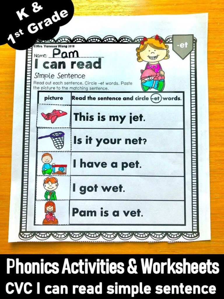 Phonics Worksheets CVC I Can Read Simple Sentences Short Vowel Etsy