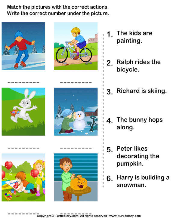 Picture And Sentences With Correct Actions Worksheet Turtle Diary