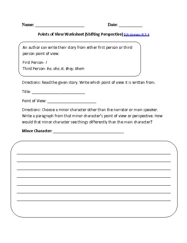 Point Of View Worksheet 1 ELA Literacy RI 5 6 Reading Informational 