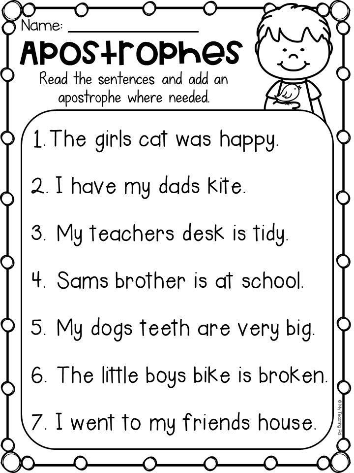 Possessive Apostrophe Worksheet For Kindergarten First Grade And 