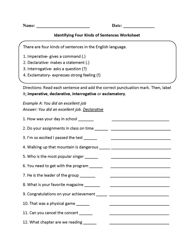 Practicing Four Kinds Of Sentences Worksheet Types Of Sentences 