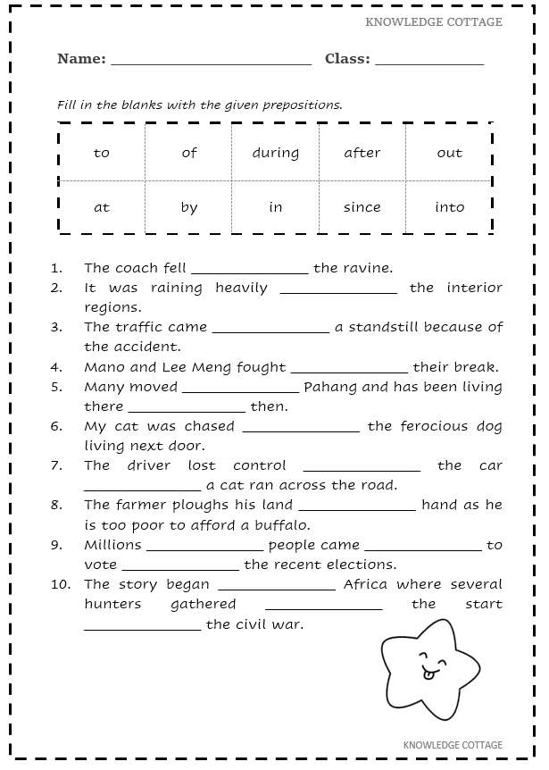 Preposition Worksheet Preposition Worksheets Prepositions Common Nouns