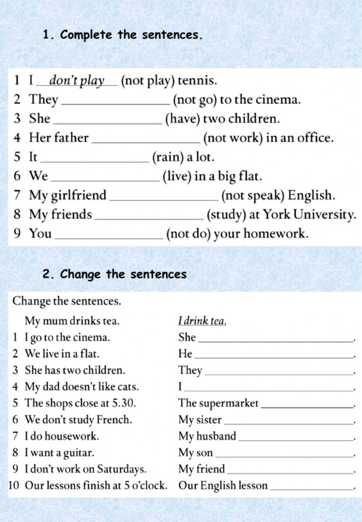 Present Simple Affirmative And Negative Online Worksheet