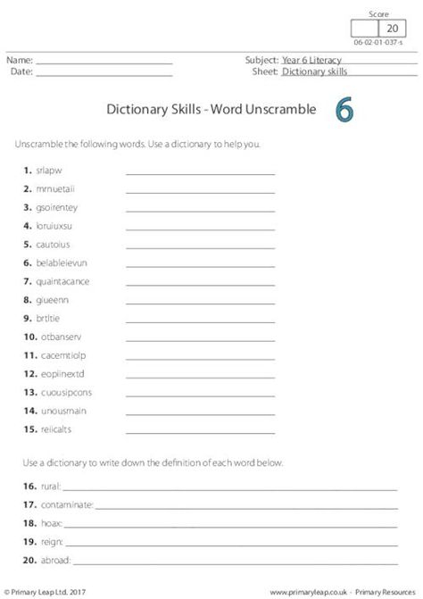 PrimaryLeap co uk Dictionary Skills Word Unscramble 6 Worksheet