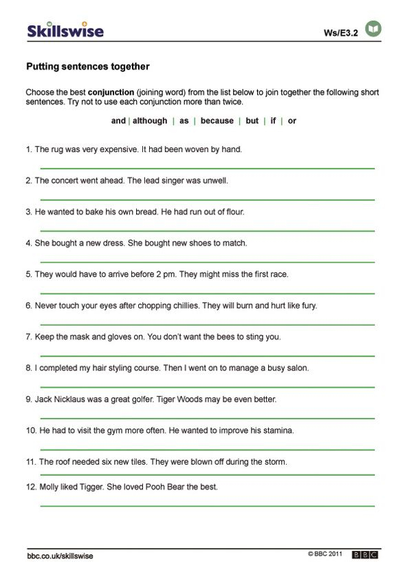 Putting Sentences Together Complex Sentences Worksheets Combining