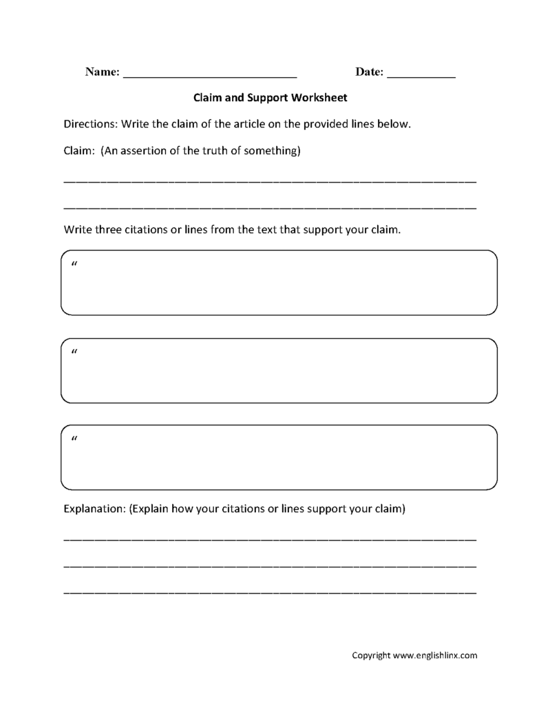 Reading Comprehension Worksheets Claim And Support Reading 