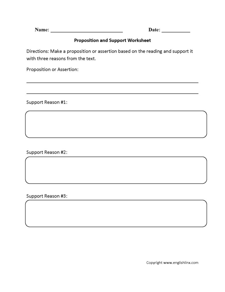 Reading Comprehension Worksheets Proposition And Support Reading 