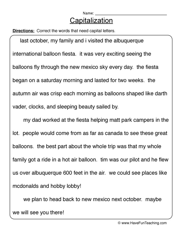 Resources English Capitalization Worksheets