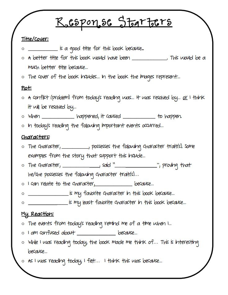 Response Starters pdf Google Drive Reading Response Journals 3rd