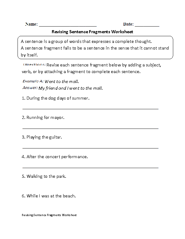 Revising Sentence Fragments Worksheet Sentence Fragments Complex