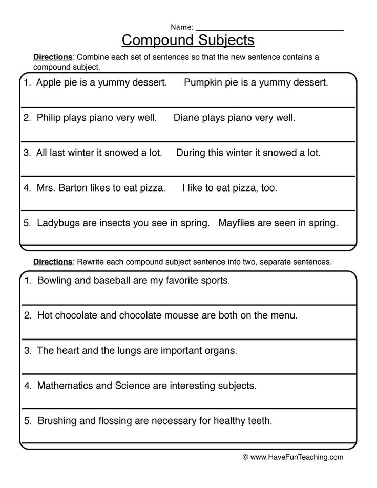 Rewriting Compound Subjects Worksheet Compound Subject Subject And